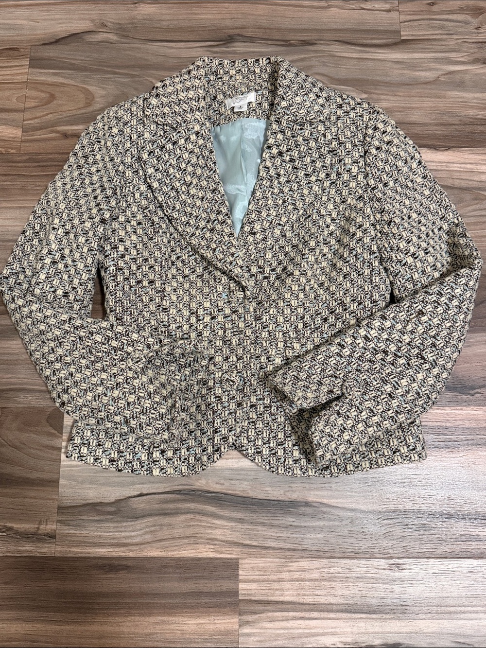 Ann Taylor LOFT Womens Size 6 Tweed Blazer Wool Blend Brown Blue Old Money